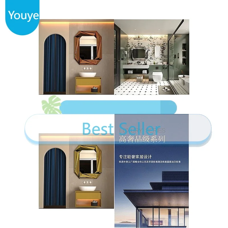 Y Self-Adhesive Square Wall Mirror, Waterproof Round Corner, Small Dorm Bathroom Mirror (No Drill)