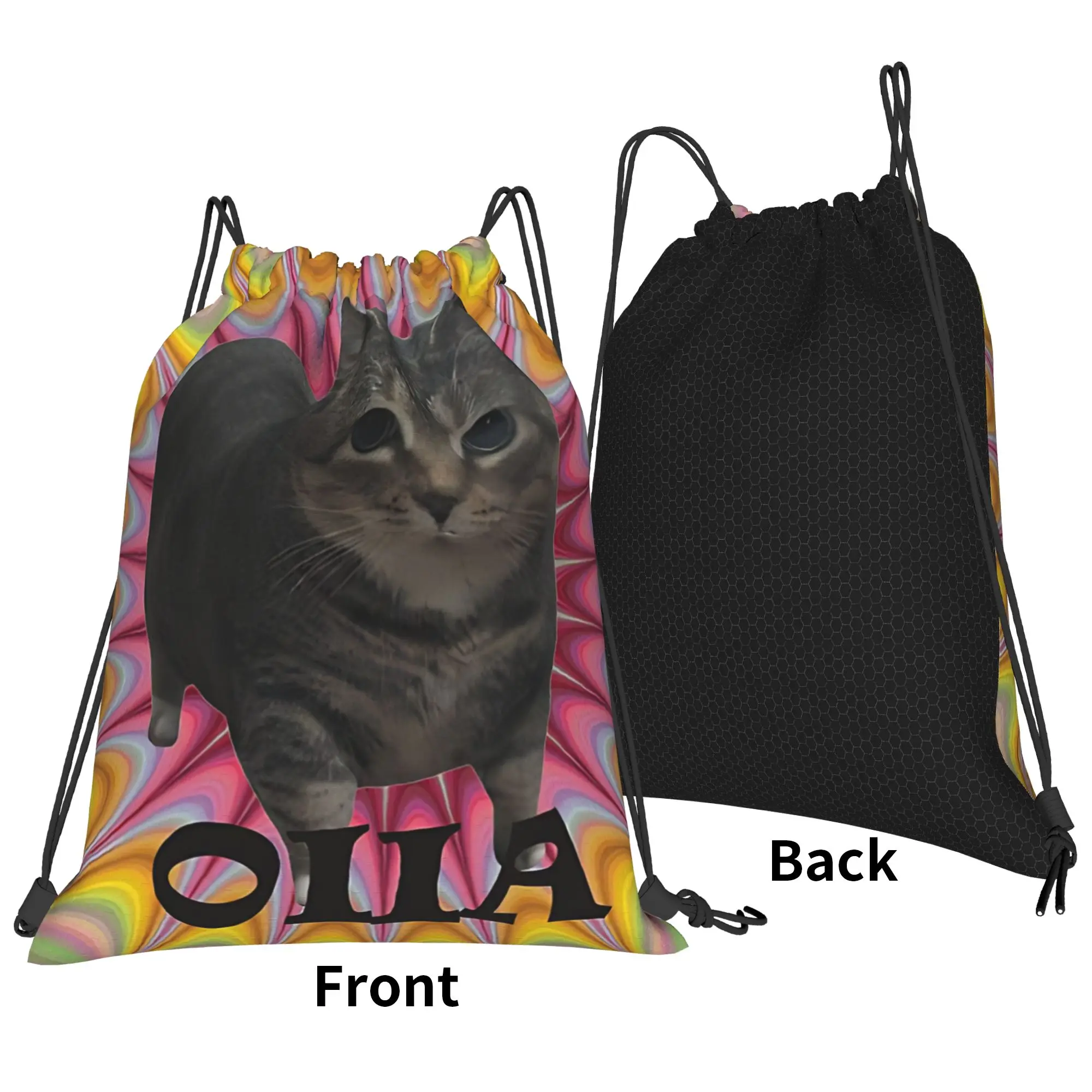 Cat meme Oiia Portable Sports Riding Gym Drawstring Storage Sporty Backpacks