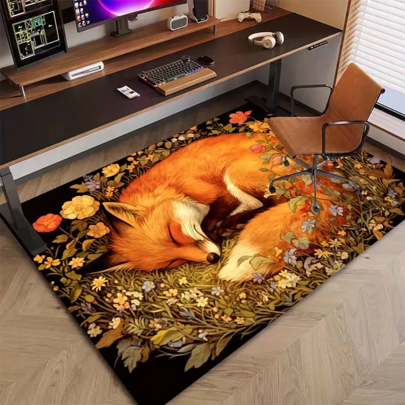 Fox Print Area Rugs Non-Slip Flannel Carpets for Home Living Room Kitchen Bedroom Rug Machine Washable Floor Mat