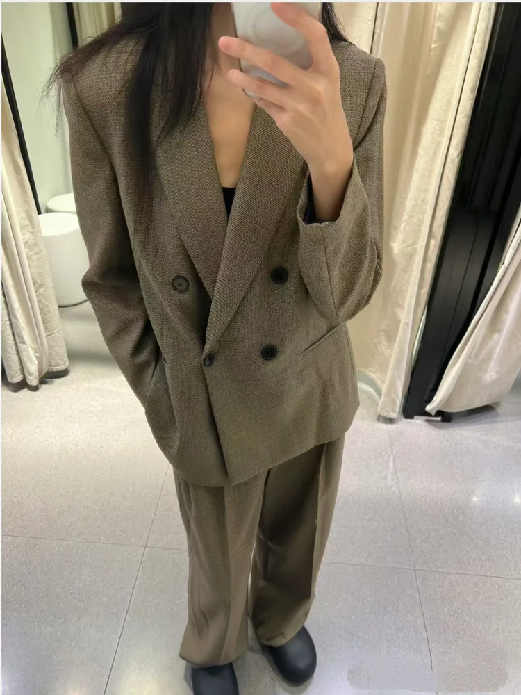 

Новинка 2025, осенний женский костюм Long Sve, двубортный костюм с подплечниками Jaet Faionable Busin, повседневное пальто