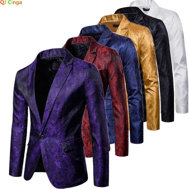 

New Autumn Men's Thin Purple Suit Jacket, Red Wedding Party Dress Coat, Blue Yellow Male Blazers.