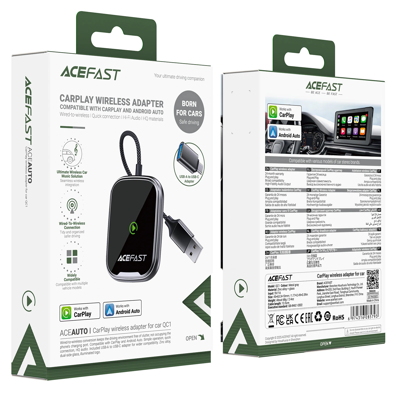 ACEFAST USB C/USB A verkabelt auf kabellosen CarPlay-Adapter Auto Connect für Apple/Android Audio Auto Connect Auto Intelligent Systems – Detail 7