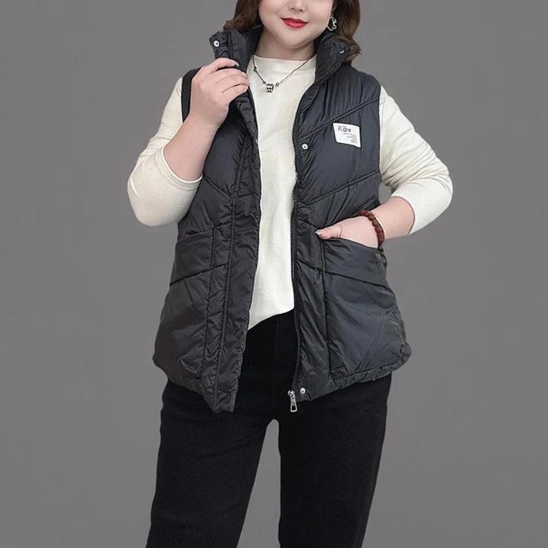 Down Cotton Vest Coat Female Winter New XL XXL Women Fashion Sleeveless Parka Loose Casual Outside Wearing Waistcoat 217