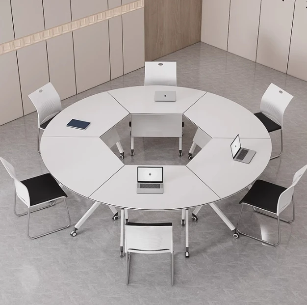 

Multi People Movable Modern Study Desk With Chairs Sets Small Meeting Training Conference Office Folding Table