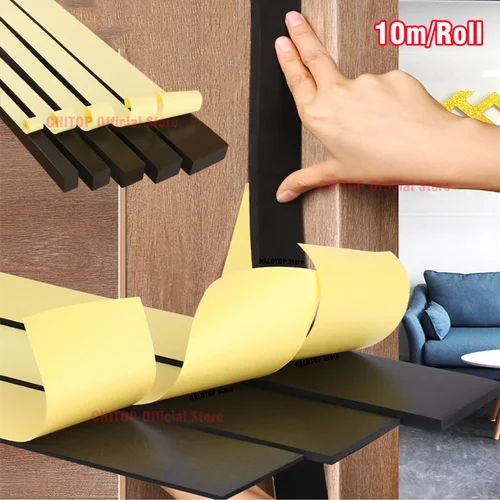 Imagen 2 del producto Tira de sellado de espuma plana EPDM, sello de goma adhesivo fuerte, cinta de espuma negra EVA de una sola cara, junta de sellado aislante anticolisión