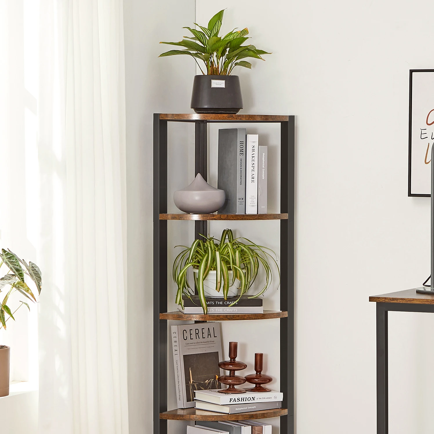 VASAGLE 5-Tier Corner Bookcase. Multipurpose Plant Rack. For Living Room, Bedroom, Office. Industrial Style