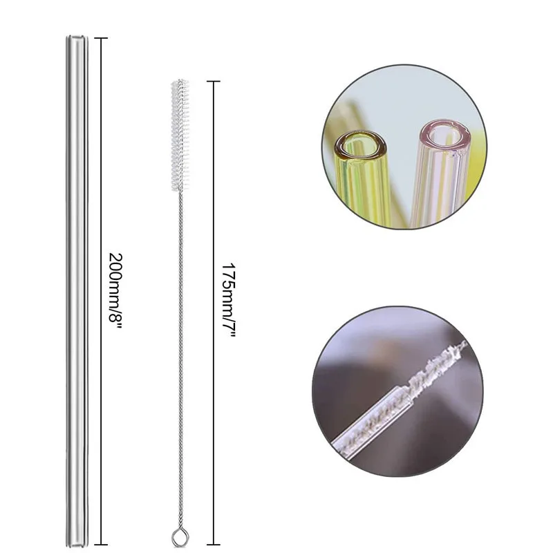 12-Pack Reusable Glass Straws Clear Smooth Glass Drinking Straw 8''x10 MM Set of 6 Straight and 6 Bent with 4 Cleaning Brushes