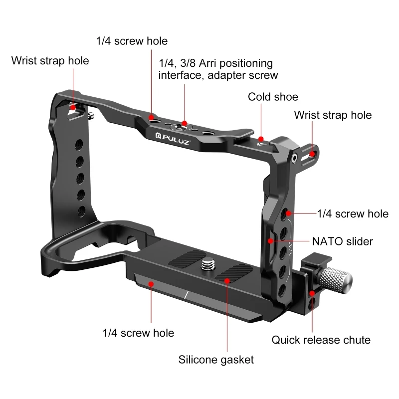 PULUZ Video Camera Cage For Sony A6700 Camera Aluminum Alloy Metal Stabilizer Rig Expansion Frame Cage with 1/4 3/8 Screw Holes