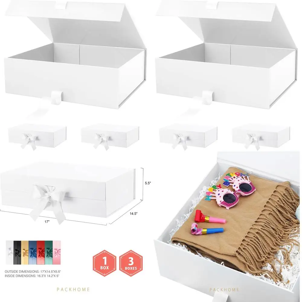 

Extra Large Glossy White Gift Boxes with Magnetic Closure and Ribbon for Clothes & Large Gifts