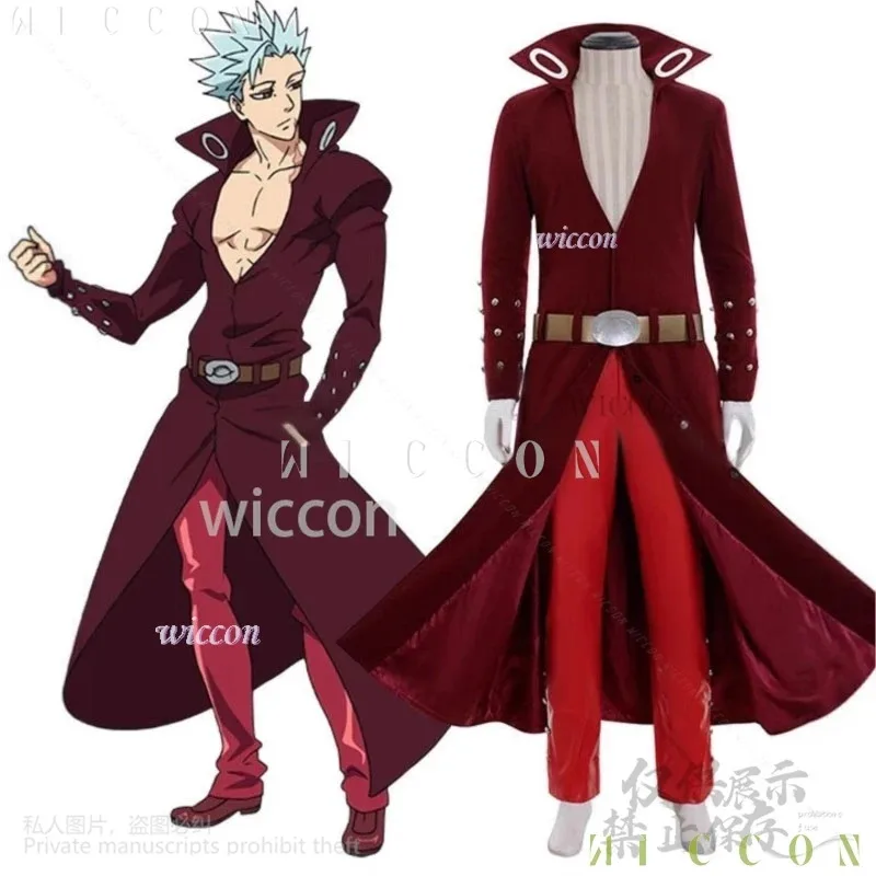 NewAnime The Seven Cosplay de mujer الخطايا القاتلة حظر الثعلب خطيئة الجشع طويل أحمر عميق الخامس معطف السراويل Y2K P201;s'6,y;9'b,5; #1