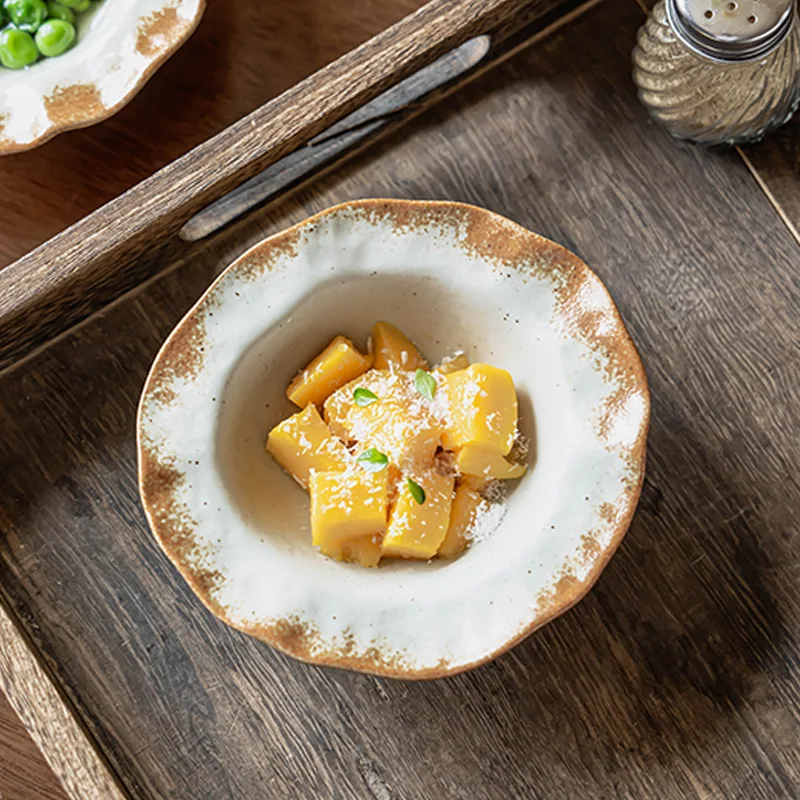 

Rustic Ceramic Appetizer Plate Retro Textured Small Dish for Home Dining Tableware