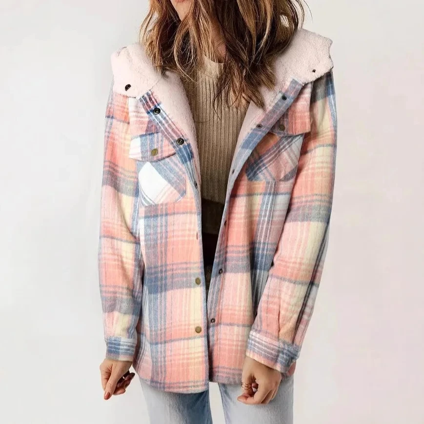 

Chamarras Invierno Mujeres Winter Woolen Short Coat Womens Plaid Print Button Single-breasted Versatile Coat Abbigliamento Donna