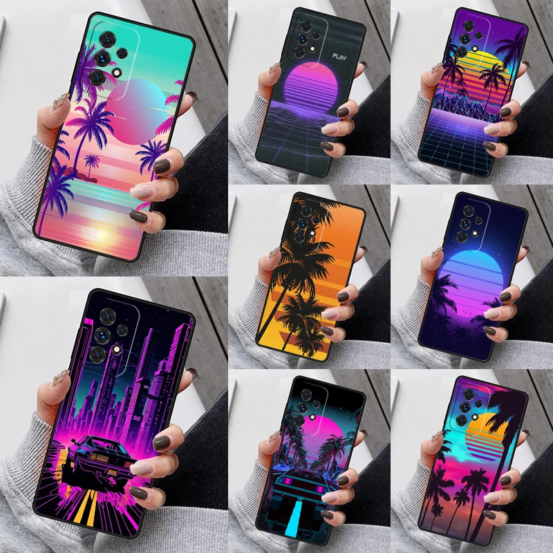 Hot Synthwave Retro 80s Neon Phone Case For Samsung Galaxy S23 S21 S20 FE S24 S22 Ultra Note20 S10 S9 Plus A40 A52 A12 A13 A53