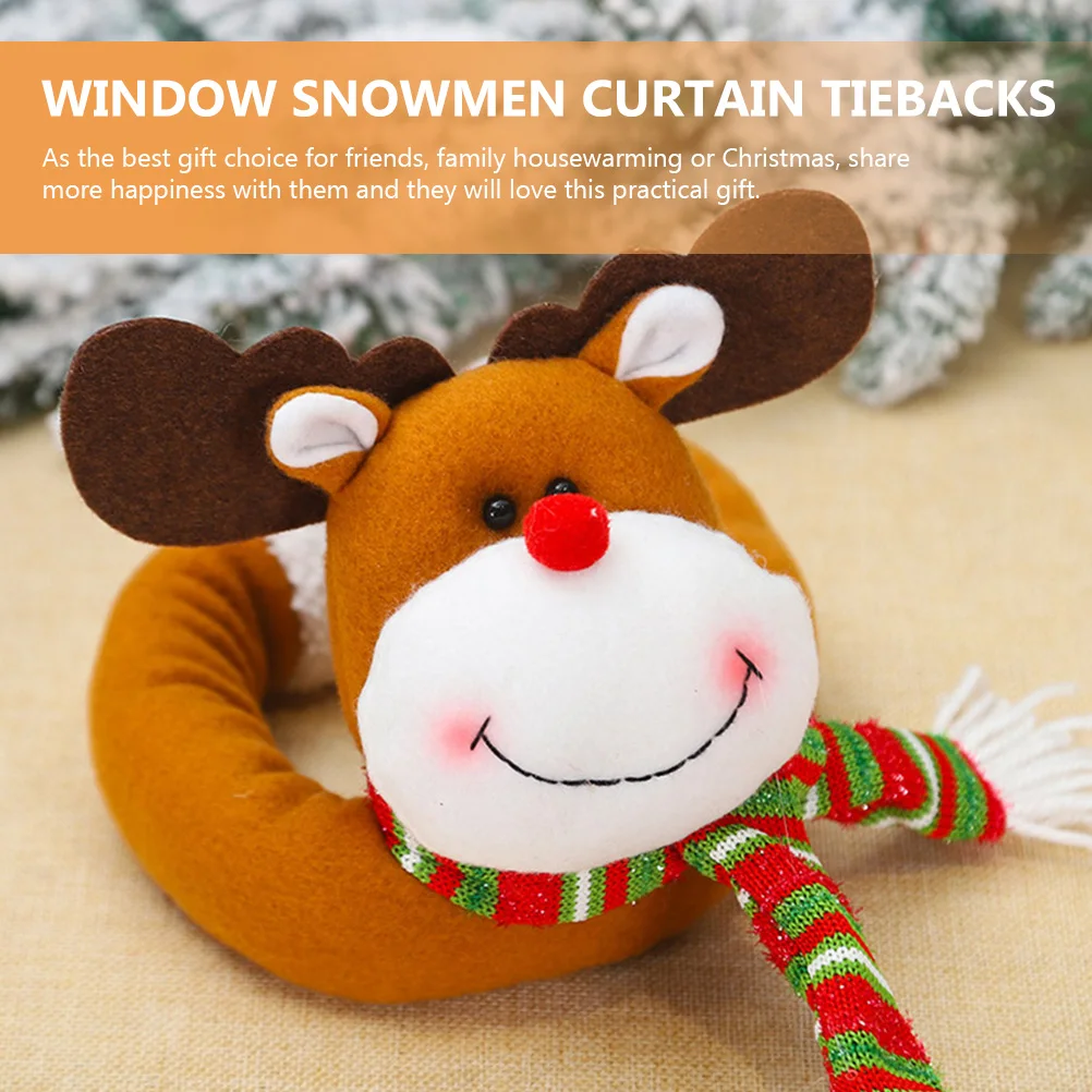 

2pcs Christmas Curtain Tiebacks Snowman Elk Drapery Holders Window Curtain Strap Cute Holiday Decor Room Home Festival