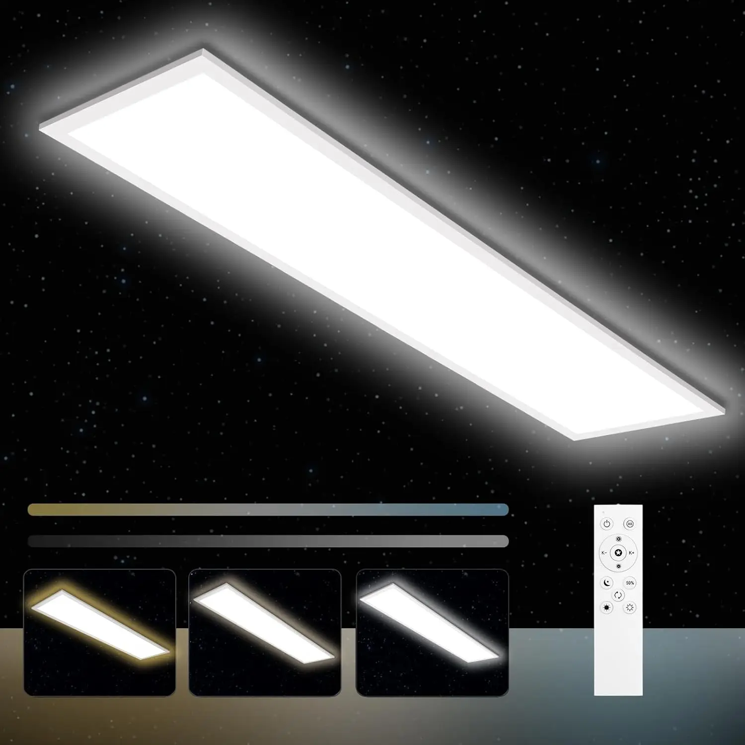 LED-Panel-Leuchte 120x30cm dimmbar mit Fernbedienung, 36W 3960LM Deckenlampe mit Speicherfunktion, 3000K-6500K für Wohnzimmer & Schlafzimmer – Detail 5