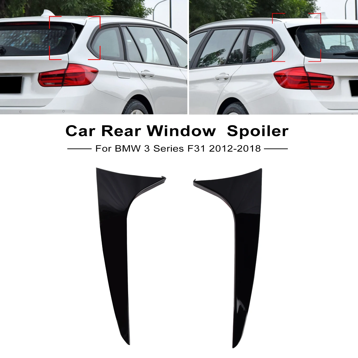 2x Car Rear Window Side Spoiler Wing Mirror Tail Glossy Black For BMW 3 Series F31 Touring Wagon 2012-2018 Auto Rear Window