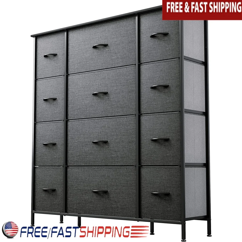 

12-Drawer Fabric Dresser Storage Organizer Sturdy Metal Frame with Wooden Top Bedroom Living Room Nursery Hallway Closet