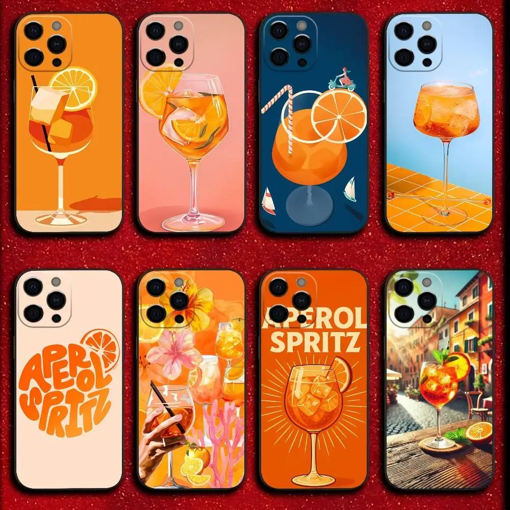 

Cocktail Spritz Art Phone Case For iPhone 17,16,15,14,13,12,11,Pro,Max,Plus,E,SE4,Air,Mini Black Cover