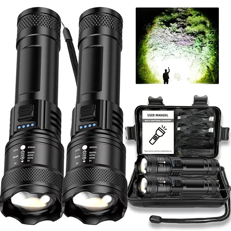 Super Bright Flashlight USB Rechargeable LED Long Range Tactical Torch Outdoor Waterproof Emergency Camping Fishing Lantern