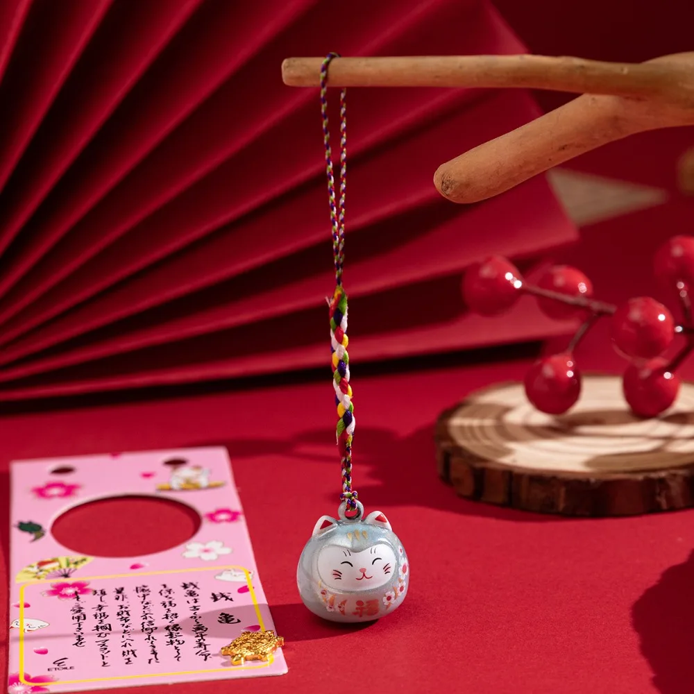 Bring Wealth Cat Bells Pendant Creative Gift Ornaments Lucky Cat Keychain Good Luck Lucky Cat Bell Sakura Phone Lanyard