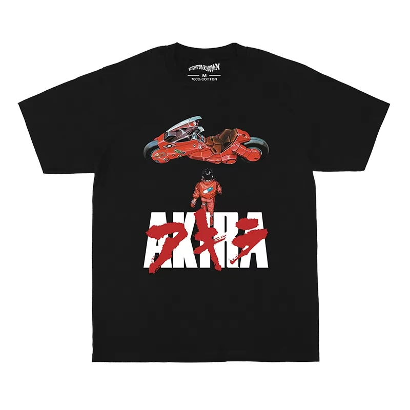 100% Baumwolle Akira Anime Bedrucktes T-Shirt Schwarz Grau Kurzarm Casual Unisex T-Shirt Damen Retro Manga Alltagsmode Oberteil – Detail 1