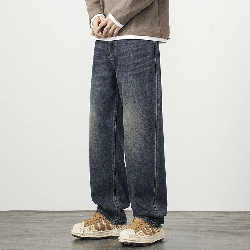 

Мужские джинсы 2024, осень и зима, свободные прямые трубы, модный бренд N, широкие длинные брюки в стиле ретро, High Street