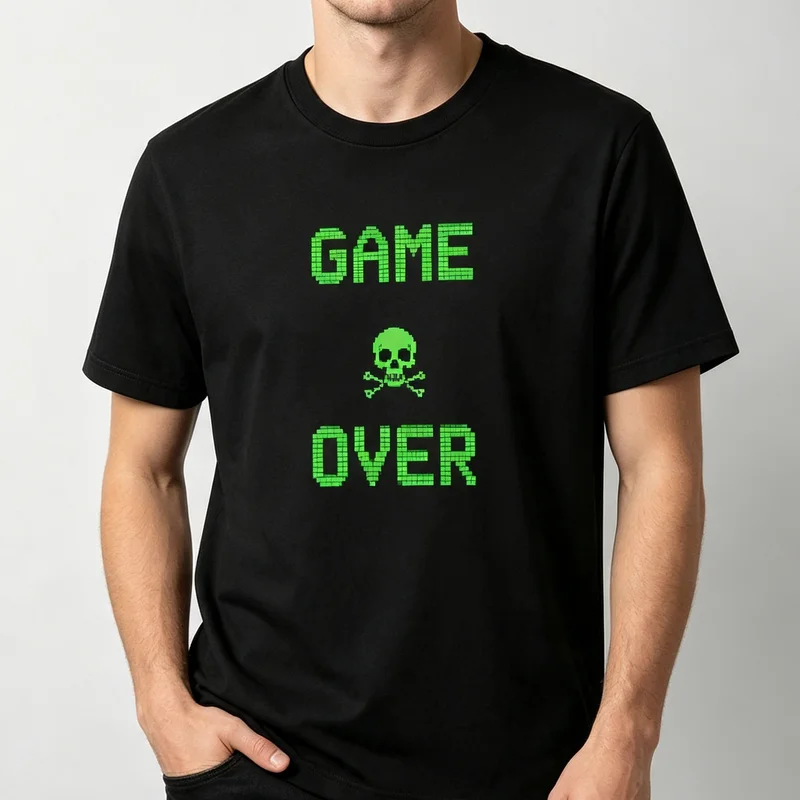 Pixel Skull Crossbones Graphic T Shirt Men Retro Gamer Tee 8bit Arcade Gaming Geek Casual Cotton Tshirt Y2k Top Harajuku