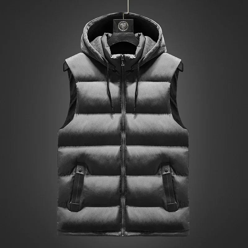 Winter Hooded Vests Men Sleeveless Jacket Casual Fashion Vest Hat Hooded Warm Thick Vest Autumn Waistcoat Male Windbreaker