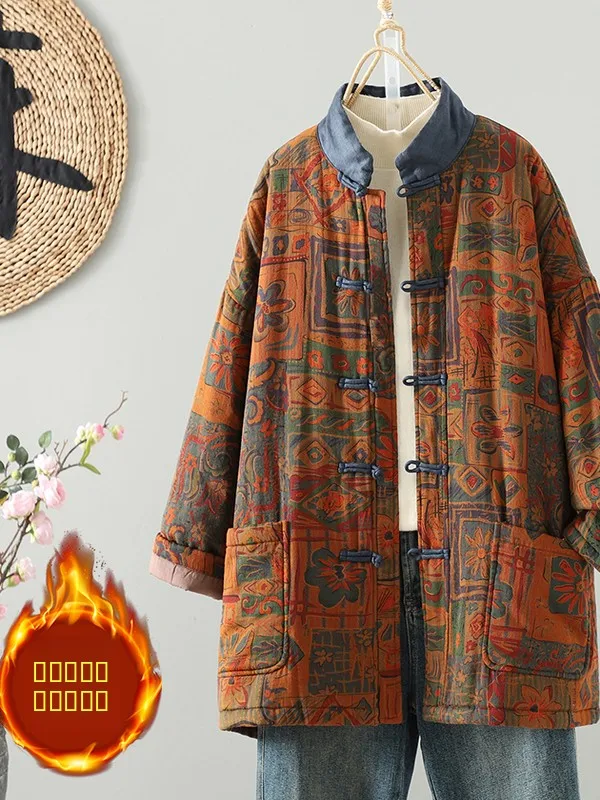 

Thiened Cotton Winter Jaet Large Size Korean Japanese Sle Embroidered Traditional Warm Retro New Chinese Sle Outerwear