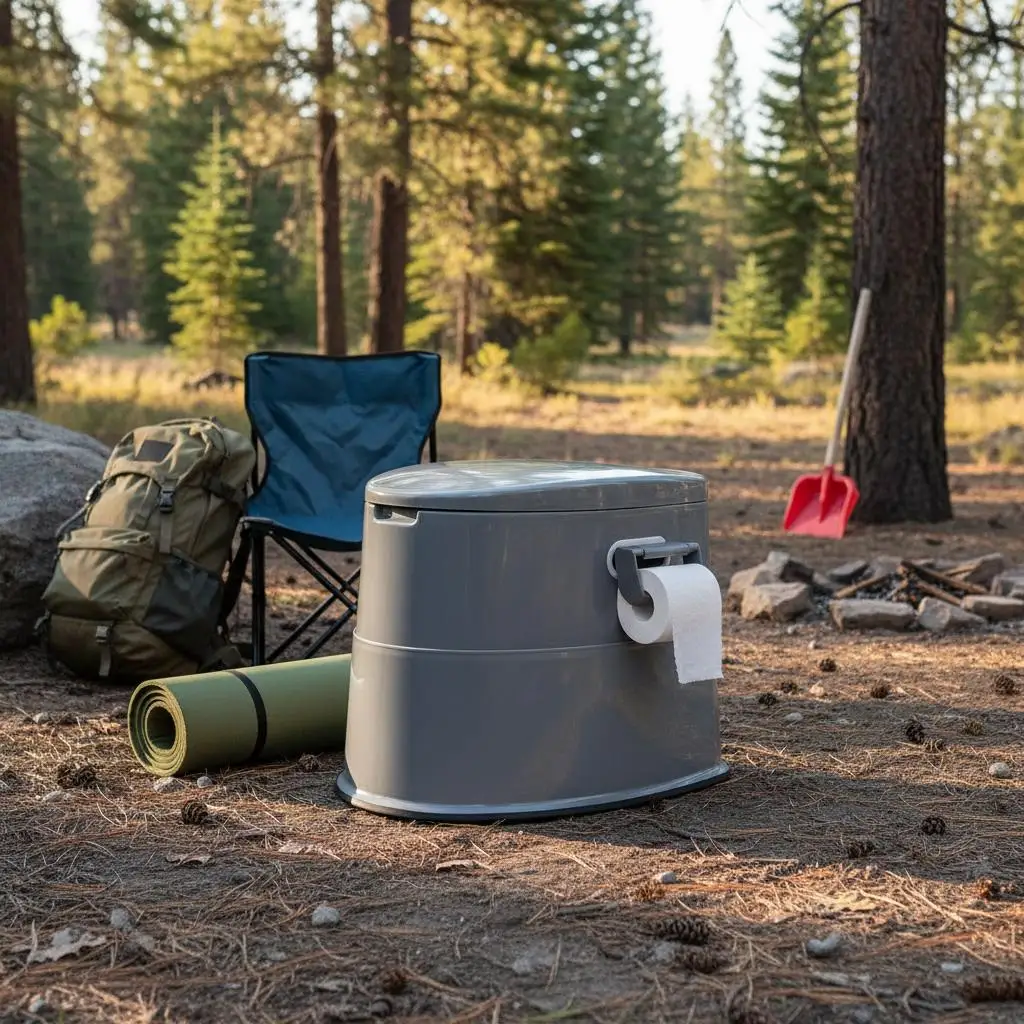 

Portable Toilet 5L For Camping Car Travel, Detachable Inner Bucket Removable Paper Holder Dual Lids, Compact Design Leak Proo