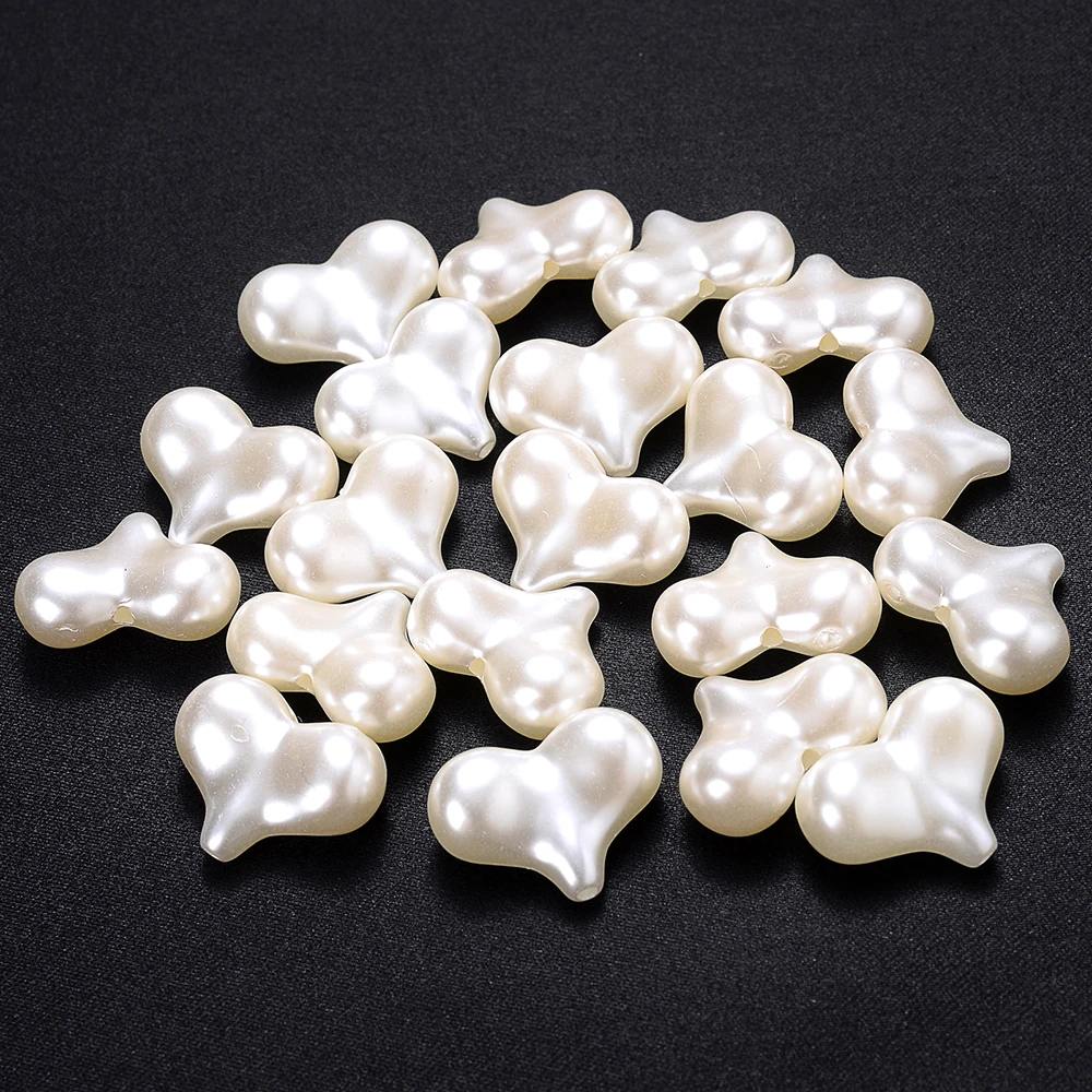 20pcs/Lot 16.5x22mm Big White Heart Beads ABS Imitation Pearl Spacer Beads For DIY Bracelet Necklace Earring Jewelry Accessories