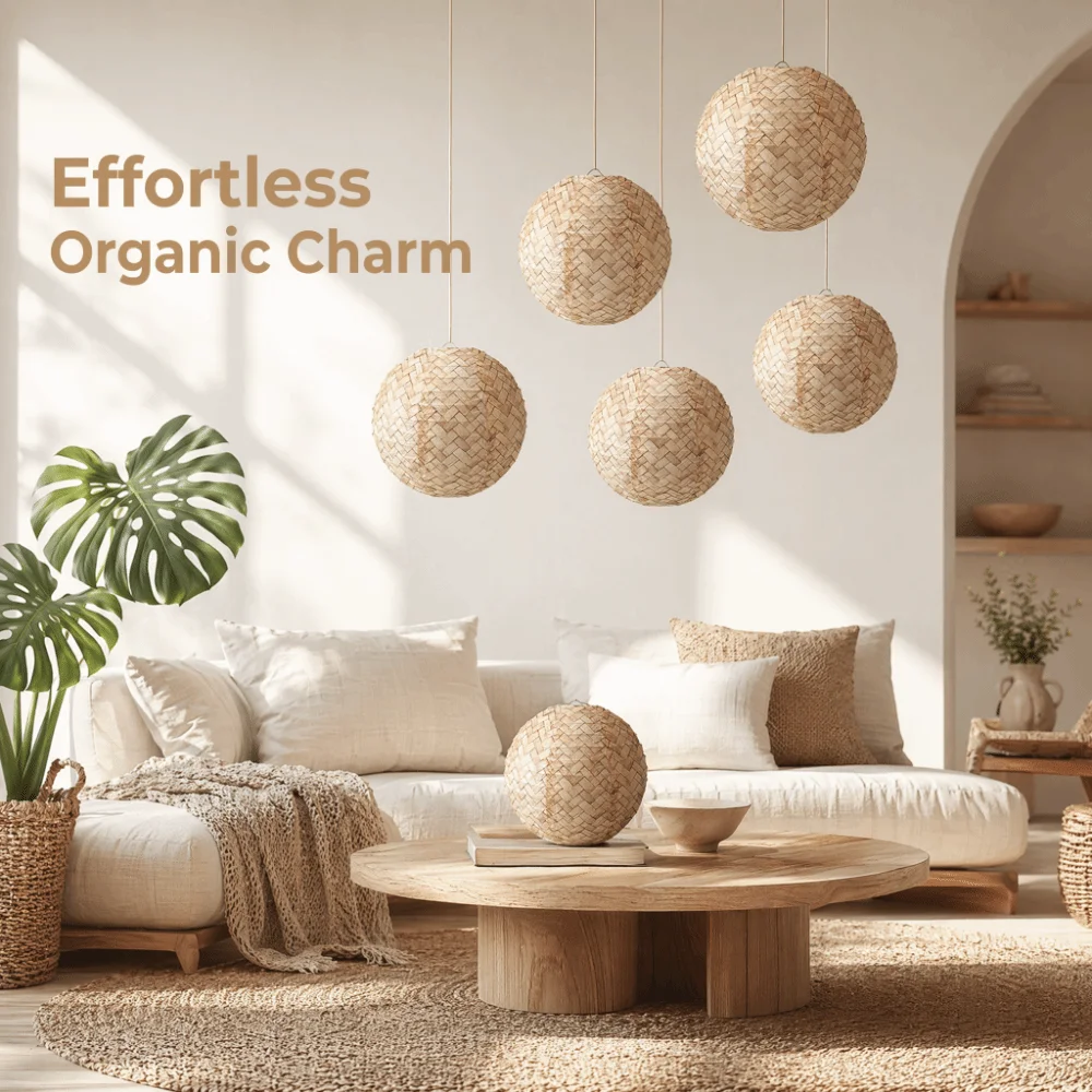 Imitation Bamboo Woven Round Paper Lanterns Foldable Handmade Festival Lantern Rustic Hanging Lamp Ball Garden Party