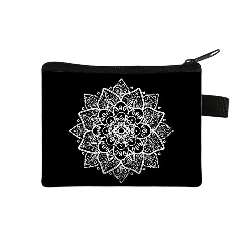 Hamasa Hand of Fatima Print Coin Purse Lucky Hamsa Coin Bag Mandala Flower Earphone ID Credit Card Key Holder Small Wallet Gift