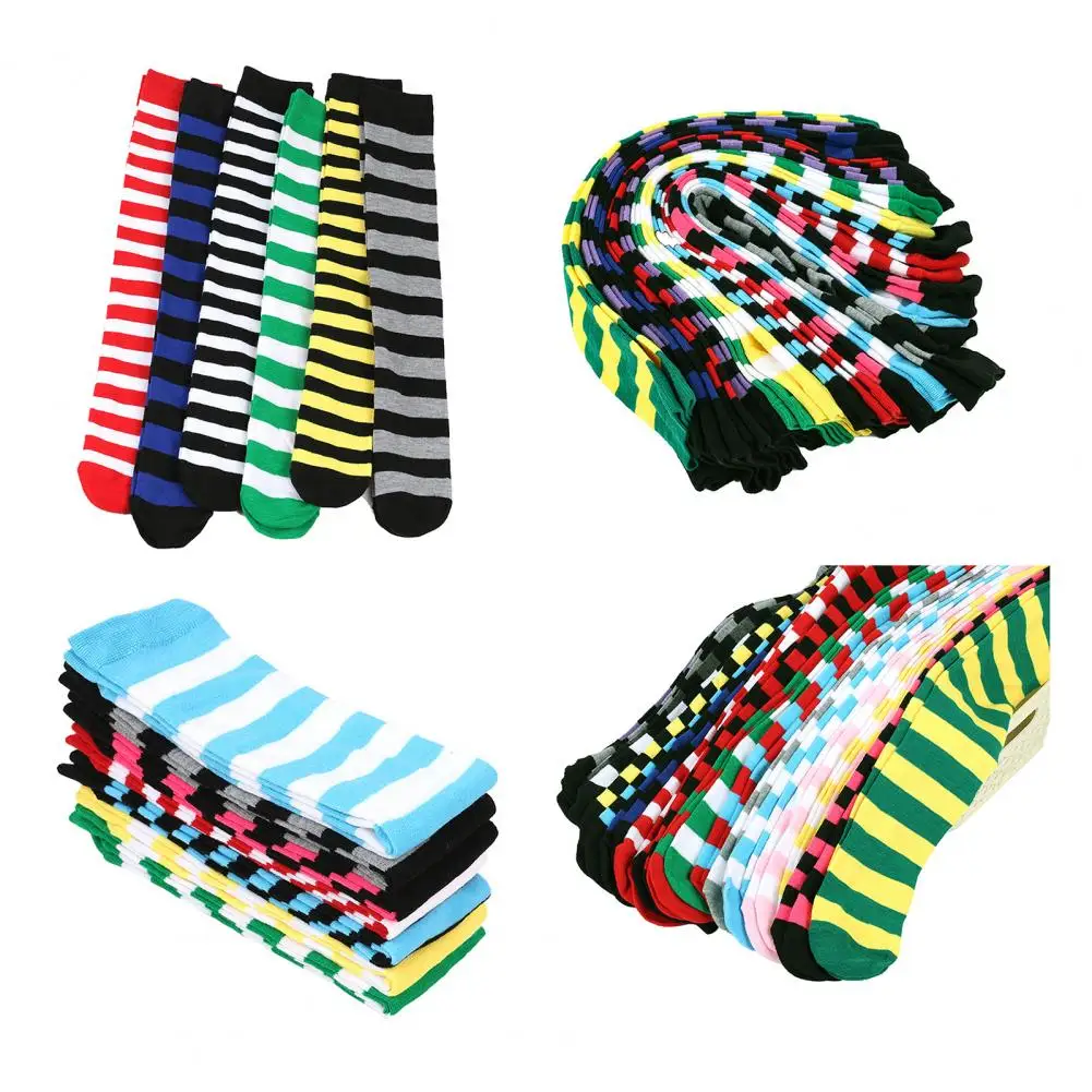 

Women Striped Knee-high Socks Colorful Stretchy Knee-length Socks Ribbed Leg Warmers for Costume Party Street Daily Wear 2025