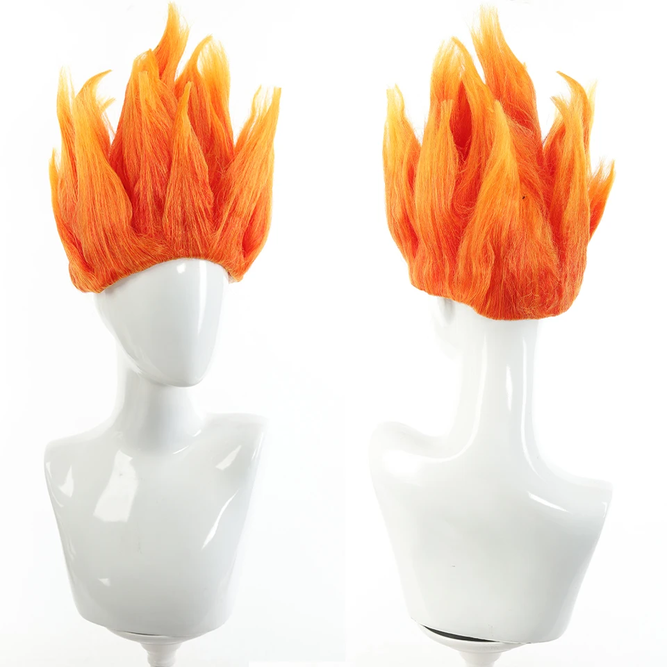 Peruca Anime Flame, design espetado pré-estilo, fibra sintética dupla laranja e amarela, curta de 12" para cosplay e festas de Halloween