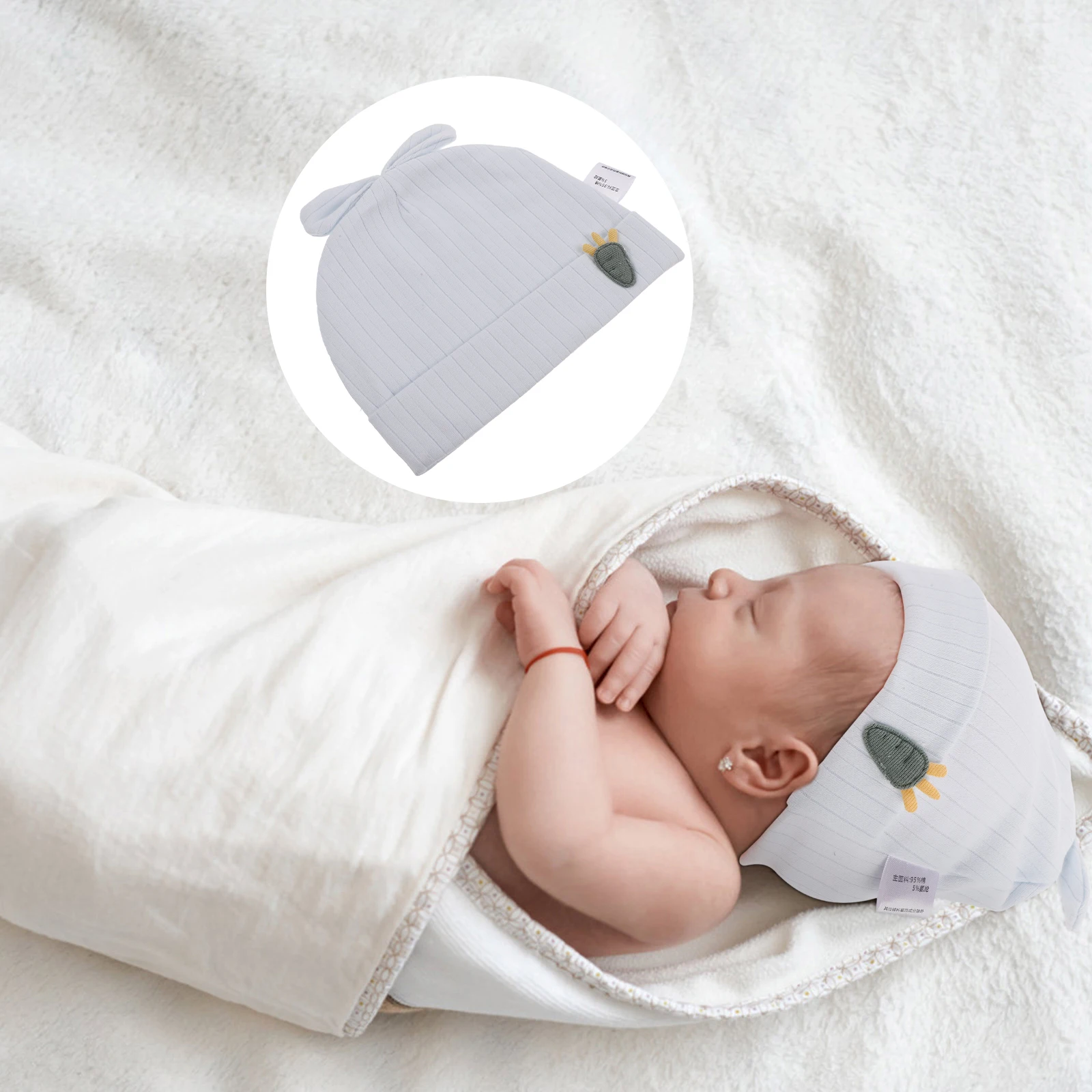 

Rabbit Fetal Hat Baby Beanie Knotted Bonnet Skyblue Toddler Cotton Newborn Hat Seamless Double Layer Comfortable Spring Autumn