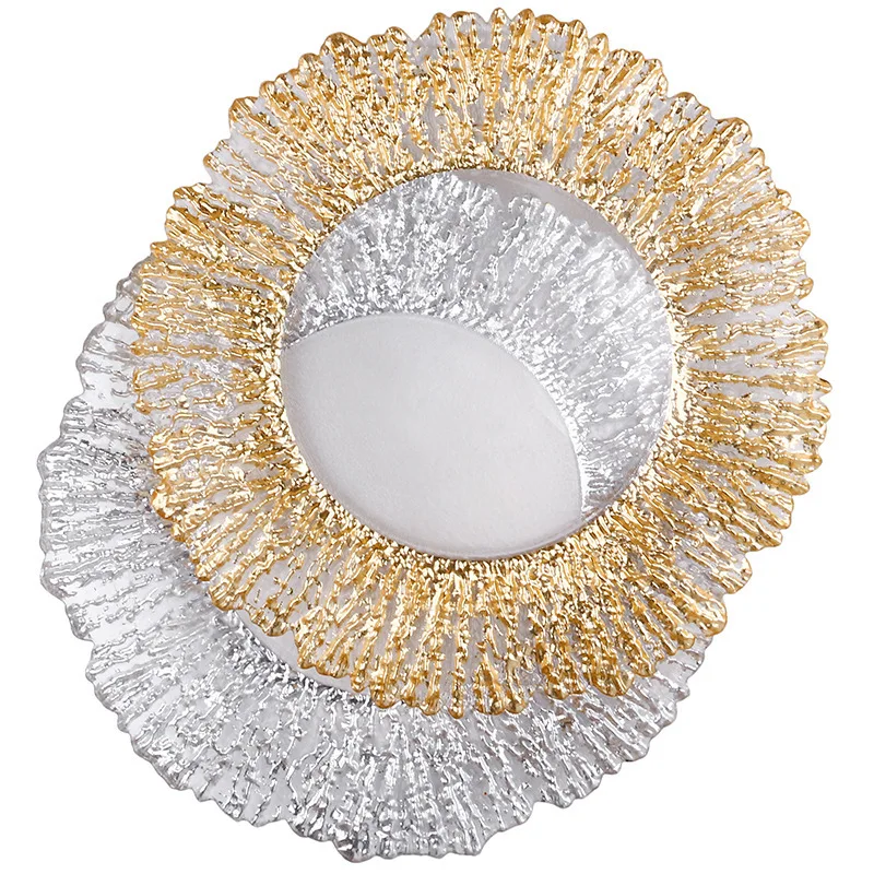 13inch Retro Gold Rim Charger Plate Glass Decorative Service Plate Silver Dinner Dishes Bridal Shower Decor Table Place Setting