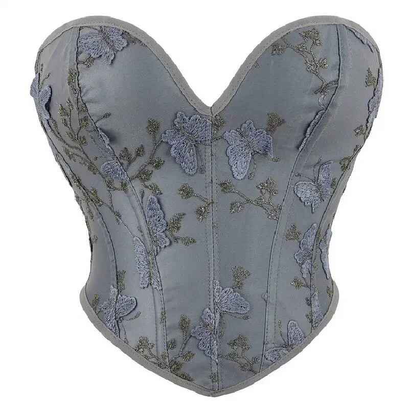 Strapless Off Shoulder Corset Crop Tops Vintage Sexy Butterfly Patterned Lace up Bustier Camisole Underwear Female корсет Top