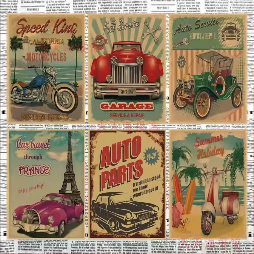A3 Size Poster Of Vintage European And American Cars Kraft Paper For Bars, Cafes, Restaurants