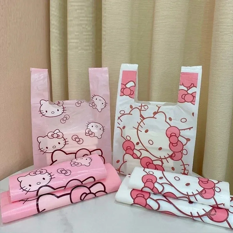 50pcs Sanrio Kawaii Kuromi Garbage Bag Cartoon Thick My Melody Portable Vest Style Packed Food Plastic Bag Cute Kitchen Supplies