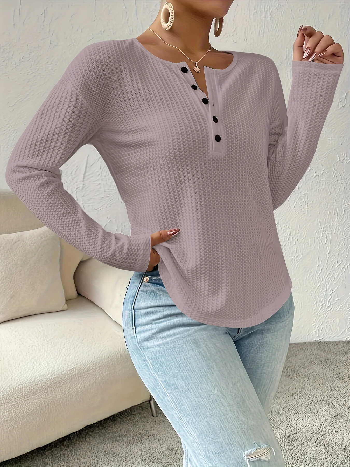 Knitted Long Sleeve T Shirts For Women Button Streetwear Tops Tees Harajuku Korean Casual O-Neck Tshirt Femme Autumn Winter