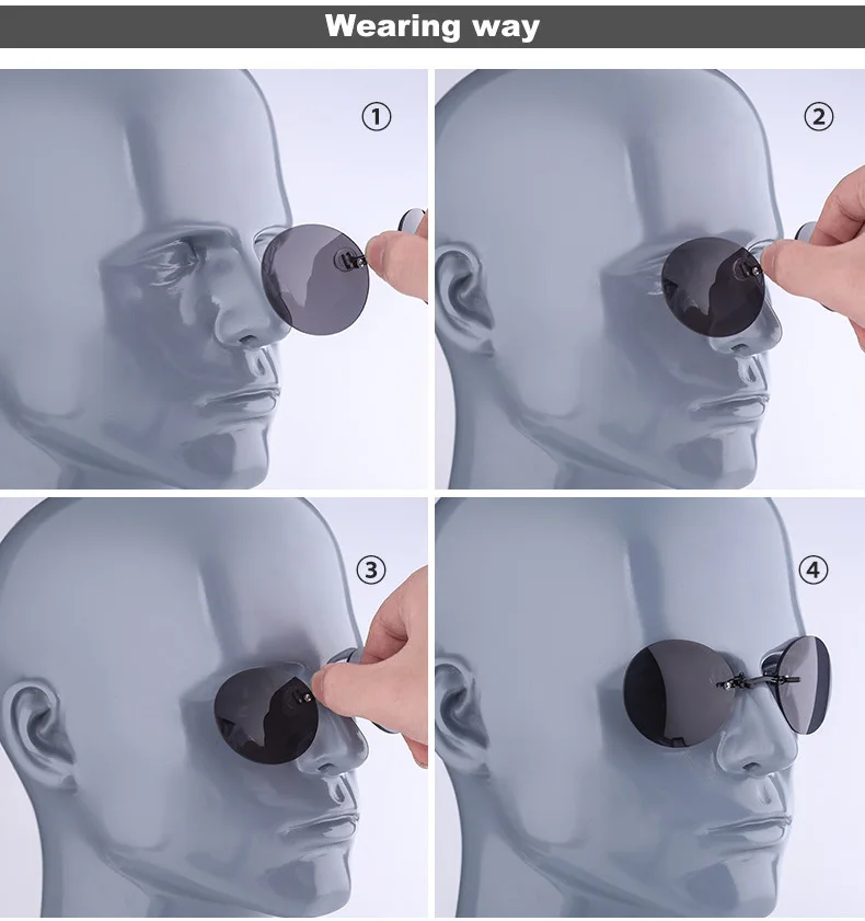 NONOR Nose Clip Sunglasses Metal Small Round Frame Mini Portable Sun Glasses for Men and Women Sunglasses Clip