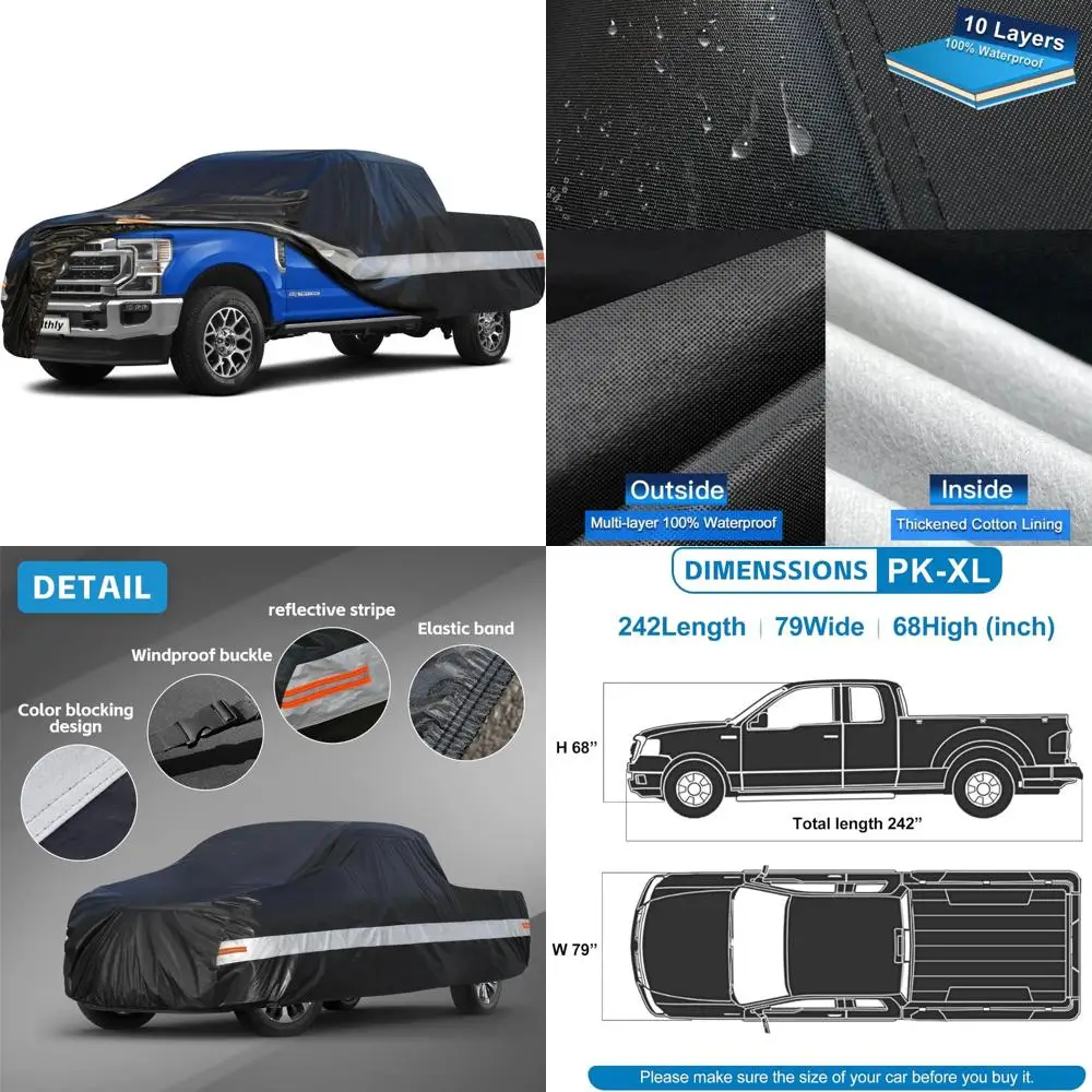 

Universal Waterproof Pickup Truck Cover - All Weather Protection, UV, Dust, Rain, Snow, 230-242 inches Length