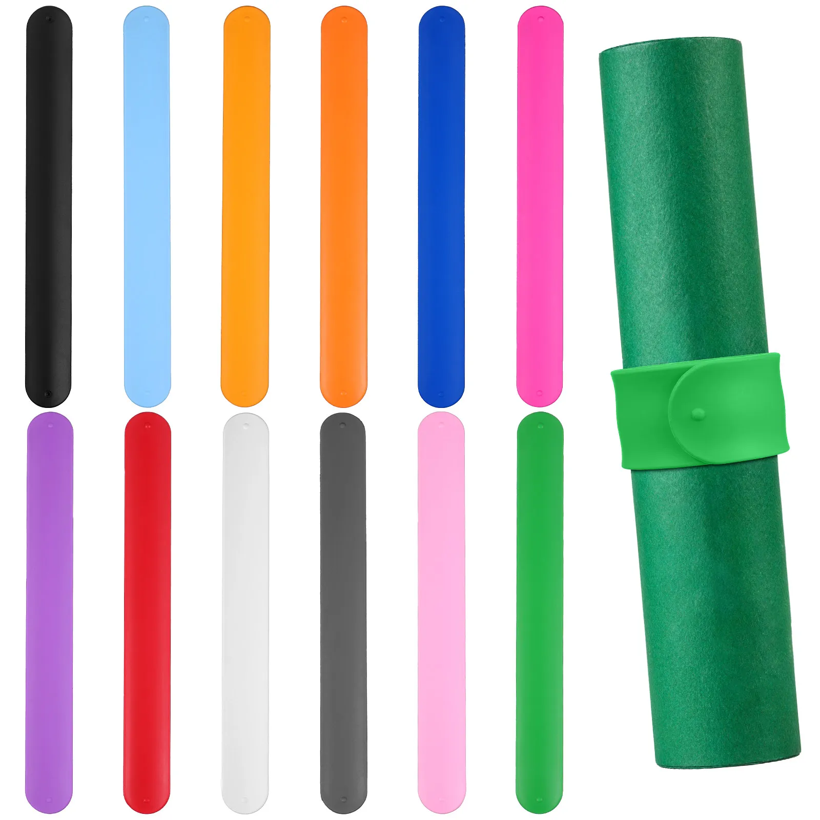 

12Pcs Flexible Silicone Slap Bracelets Assorted Colors Snap Wristbands for Parties Events Decor Gifts Bag Fillers Paper Roll