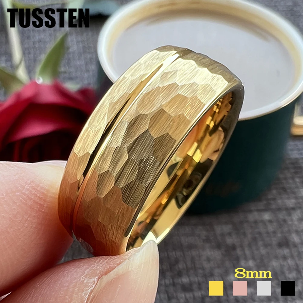 

Dropshipping TUSSTEN 8MM Domed Grooved Hammer Ring Men Women Tungsten Wedding Band Great Workmanship Comfort Fit