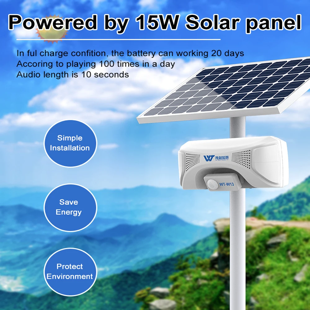 Outdoor Solar Waterproof Motion Detector Induction Triggers Broadcast Alarm 3W High-Power Security Alarm Can Replace The Voice