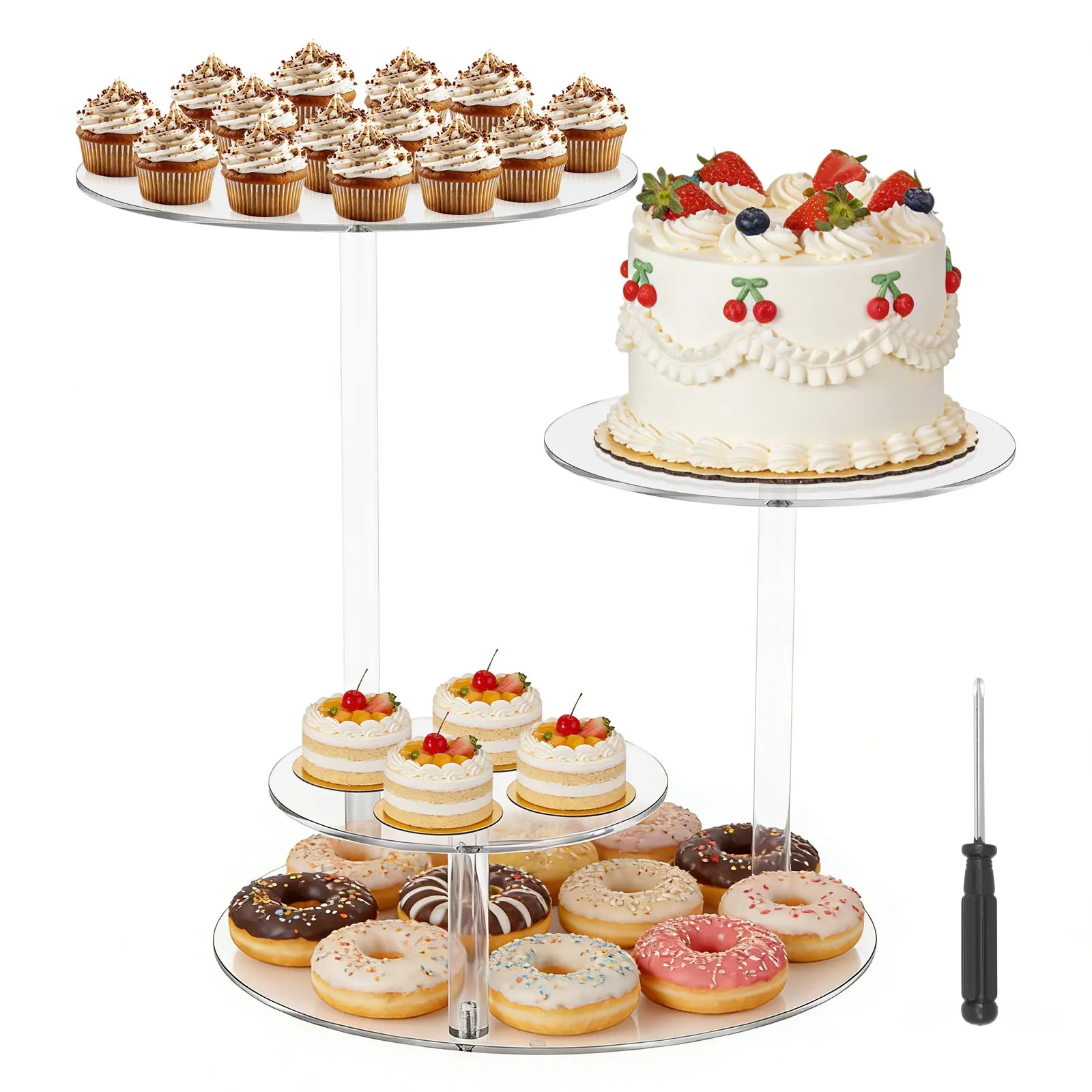 

4 Tier Cake and Cupcake Stand Clear Acrylic Round Dessert Display Stand for Wedding Graduation Party Birthday Family Gathering