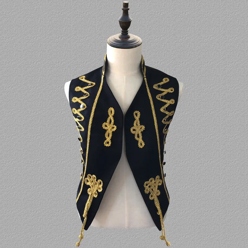 

Men's Vintage Waistcoat Palace Costume Stage Vest Black White British Style Rock Singer Concert Performance Cosplay Court Vest