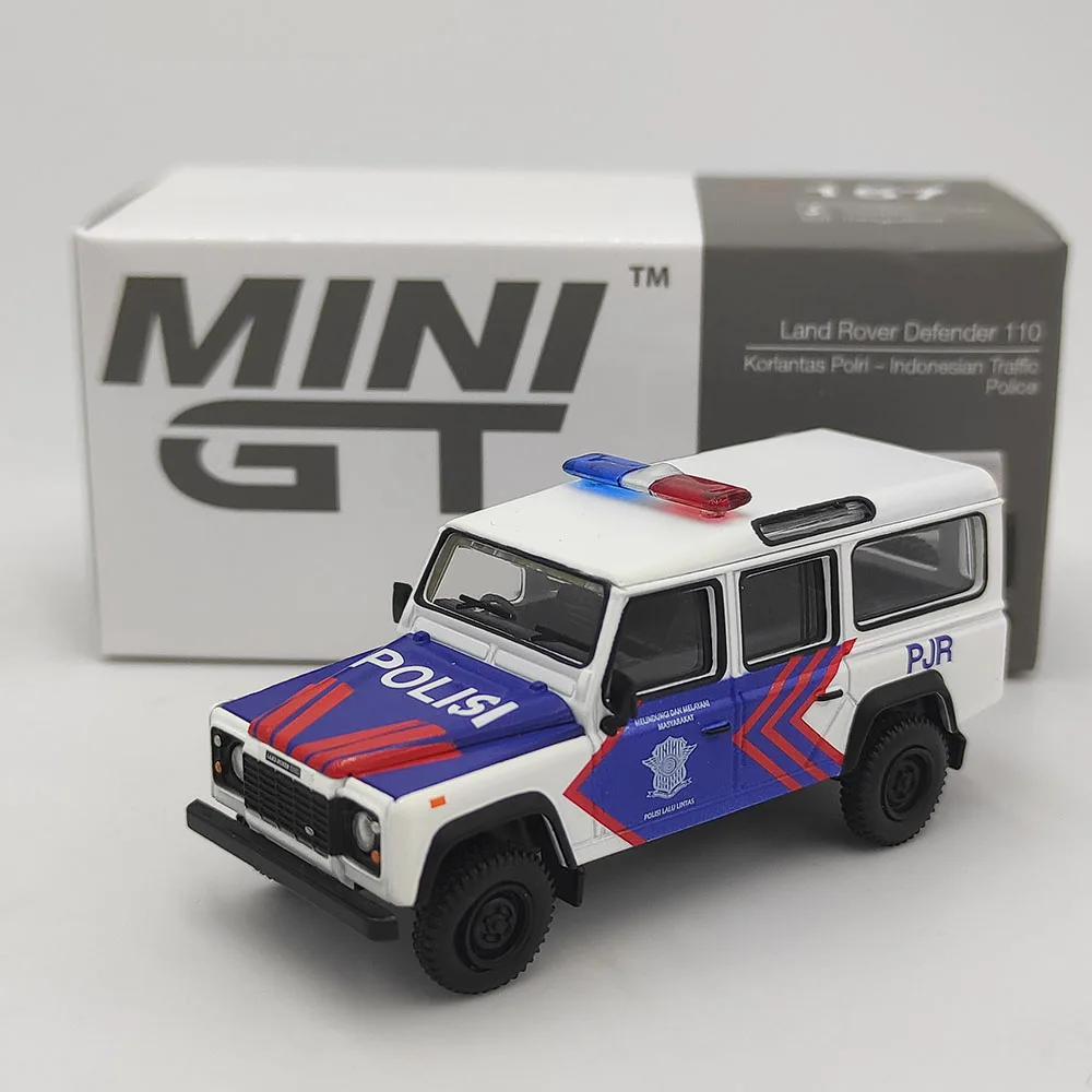 

Diecast MINIGT 1/64 Scale Land Rover Defender Police Car Indonesian Police Alloy Car Model Collectible Toy Gift Souvenir Display