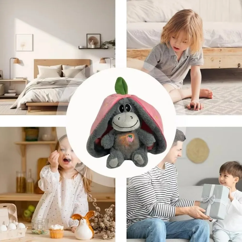 12,6 inch lichtgevende ademhalingspop pluche met bewegingslichten babyslaapspeelgoed aardbei zachte ademhaling gevulde pop